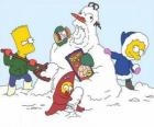 Барт, Лиза и Мэгги сделать снеговика